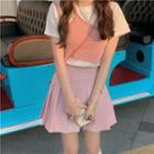 Short-sleeve T-shirt / Camisole Top / Pleated Skirt