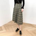 High-waist Plaid A-line Skirt Green - One Size