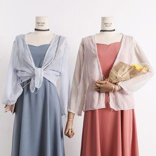Lightweight Open-front Lace-trim Sheer Shawl