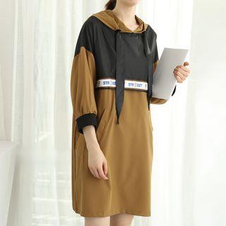 3/4-sleeve Two-tone Mini Hoodie Dress