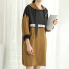 3/4-sleeve Two-tone Mini Hoodie Dress