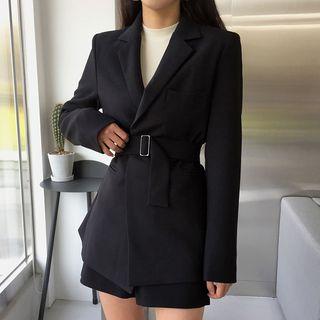Plain Strappy Blazer Black - One Size