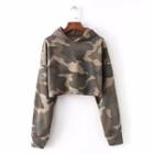 Camo Print Long-sleeve Crop Hoodie