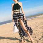 Set: Halter Bikini + Check Maxi Skirt