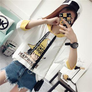 Printed Color Panel 3/4 Sleeve Hoodie