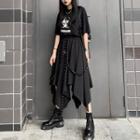 Hanky Hem Midi Skirt With Grommet Belt Black - One Size