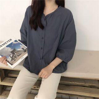 Plain Lantern-sleeve Loose-fit Blouse