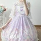 Sheer Short-sleeve Top / Printed Sleeveless A-line Dress