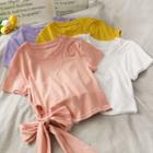 Ribbon-waist Plain T-shirt In 6 Colors