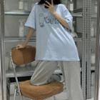 Elbow-sleeve Lettering Print T-shirt / Sweatpants