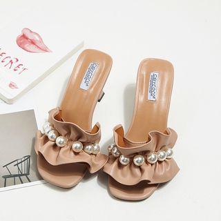 Faux Pearl High Heel Slide Sandals