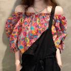 Off-shoulder Floral Short-sleeve Shirt