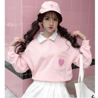 Embroidered Heart Long-sleeve Polo Shirt