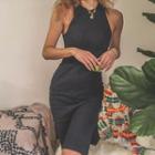 Sleeveless Slit Ribbed Sheath Dress