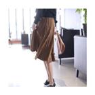Band-waist Faux-suede Pleated Skirt
