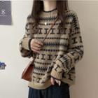 Contrast Trim Sweater Khaki - One Size