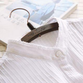 Pintuck Stand-collar Long-sleeve Blouse