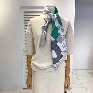 Printed Silk Scarf Silver - One Size