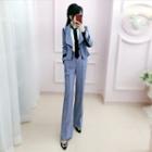 Set: Plaid Single-breasted Blazer + Boot-cut Pants