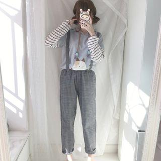 Plaid Pants With Detachable Suspender