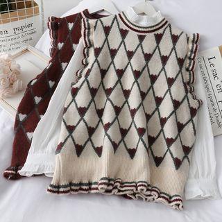 Ruffled-trim Argyle Knit Vest