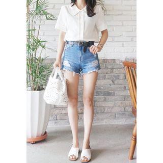 Wild-collar Linen Blouse