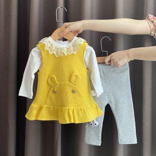 Set: Lace Trim Pullover + Vest + Pants