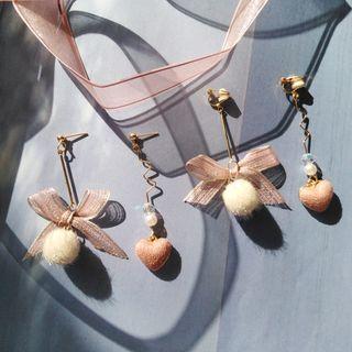 Non-matching Lace Bow Bobble Dangle Earring