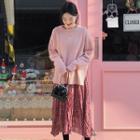Oversized Sweater / Flower Print Long-sleeve Midi Dress