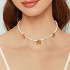 Butterfly Pendant Faux Pearl Choker White - One Size