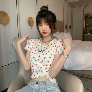 Ruffle Trim Printed T-shirt