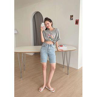 Ripped Bermuda Denim Shorts Blue - One Size