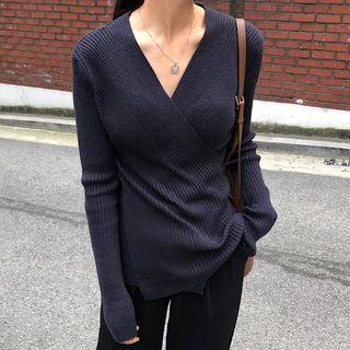 Long-sleeve Crisscross Ribbed Knit Top