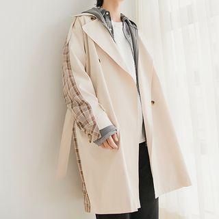 Gingham Panel Double-breasted Coat