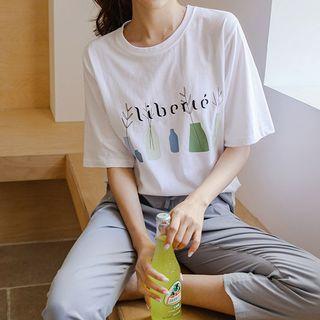 Letter-embroidered Illustrated T-shirt