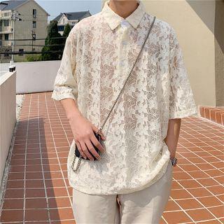Short-sleeve Lace Polo Shirt