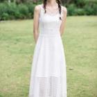 Lace Trim Spaghetti-strap Midi A-line Dress