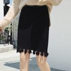 Tasseled Mini Pencil Knit Skirt