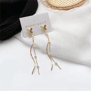 Alloy Butterfly Faux Pearl Fringed Earring 1 Pair - As Shown In Figure - One Size