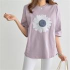 Short-sleeve Sequined Flower T-shirt
