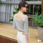Irregular Collar Stripes Long Sleeve Tee