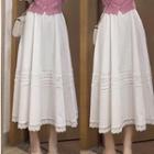 Short-sleeve Lace Trim Knit Top / Lace Trim Midi A-line Skirt / Set