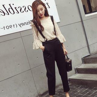 Set: 3/4-sleeve Blouse + Suspender Pants