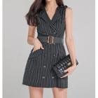 Sleeveless Striped Tie-waist Mini Dress