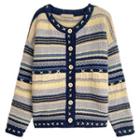 Long-sleeve Striped Knit Cardigan Blue - One Size