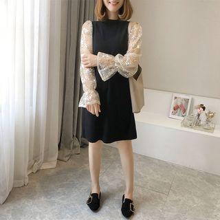 Sequin Mesh Sleeve Knit Dress
