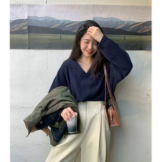 V-neck Brushed Fleece Top