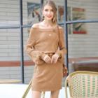 Off-shoulder Long-sleeve Knit Dress (no Belt)