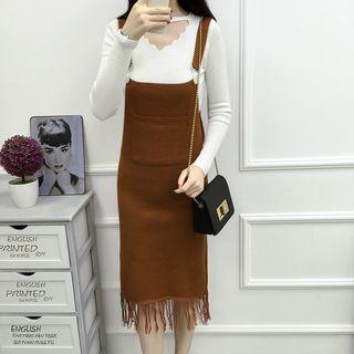 Fringed Knit Pinafore Dress
