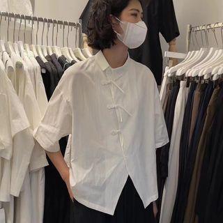 Frog-button Asymmetrical Blouse / Midi A-line Skirt